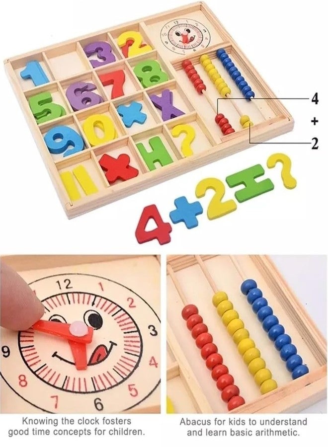 سمونيو صندوق تعليمي خشبي من سمونيو للأطفال، يتضمن عدادًا وساعة ومكعبات أرقام وقلم تحديد، لعبة ألغاز تعليمية للتعلم المنزلي وممارسة الرياضيات (لون عشوائي). - Image 4